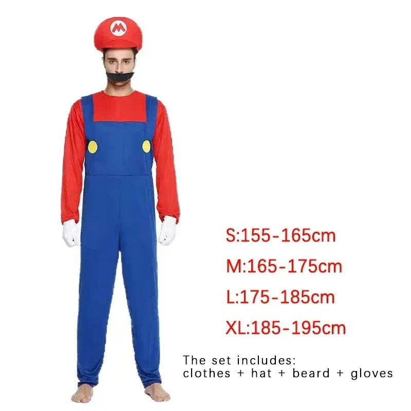 Game Marios Super Luigi Brothers Uniform Set Cosplay Costumes Funny Anime Adult Men Jumpsuit Woman Dress Halloween Costume