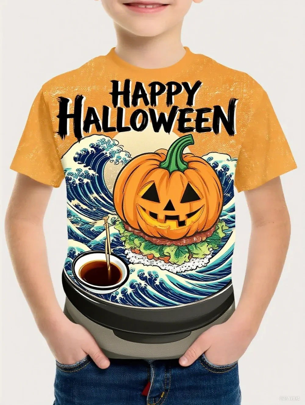 Halloween T-shirt Boys Girls Vintage T-shirt Harajuku  Summer Short Sleeve Top Holiday Girl Clothes Graphic Children's Clothing