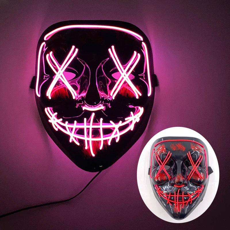 Light Up Japanese Oni Devil Mask LED Luminous Prajna Horror Mask Full Face Halloween Bar Party Props Neon Glowing Demon Mask