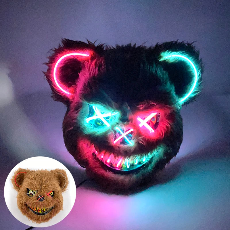 Light Up Japanese Oni Devil Mask LED Luminous Prajna Horror Mask Full Face Halloween Bar Party Props Neon Glowing Demon Mask