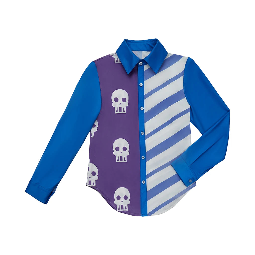 Anime Horseman Sarah Lynn Cosplay Shirt Skull And Horizontal Stripe Blue Print Shirt Costume Adult Student Casual Top Blouse