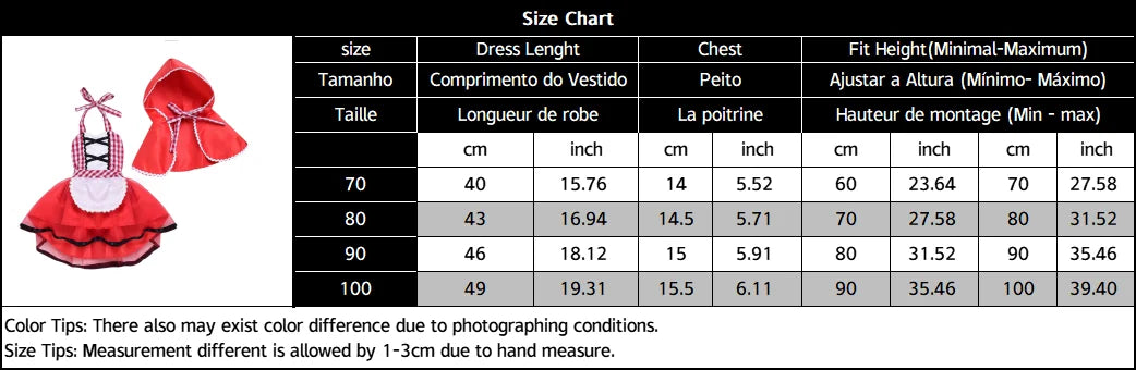 Baby Girls Cosplay Little Red Riding Hood Halloween Costume With Cape Dress up Halloween Red Princess Cloak Performance Dress