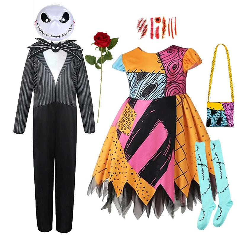 2025 Boys Girls Halloween Cosplay Costume Sally Jack Nightmare Before Xmas Kid Role Play Dress Carnival Party Clothes