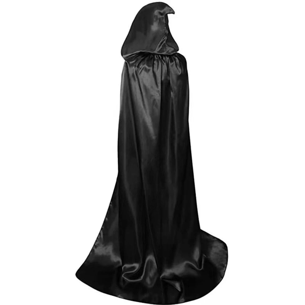 Halloween Cloak Soft Unisex Hooded Black Robe Witch Long Cape Cosplay Costume Prop Party Performance Supplies Holiday Decoration