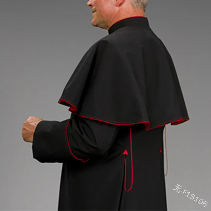Roman Black Priest Cassock Robe Belt Clergyman Vestments Medieval Ritual Robe Wizard Black Priest Robe Belt Waistsash Cosplay