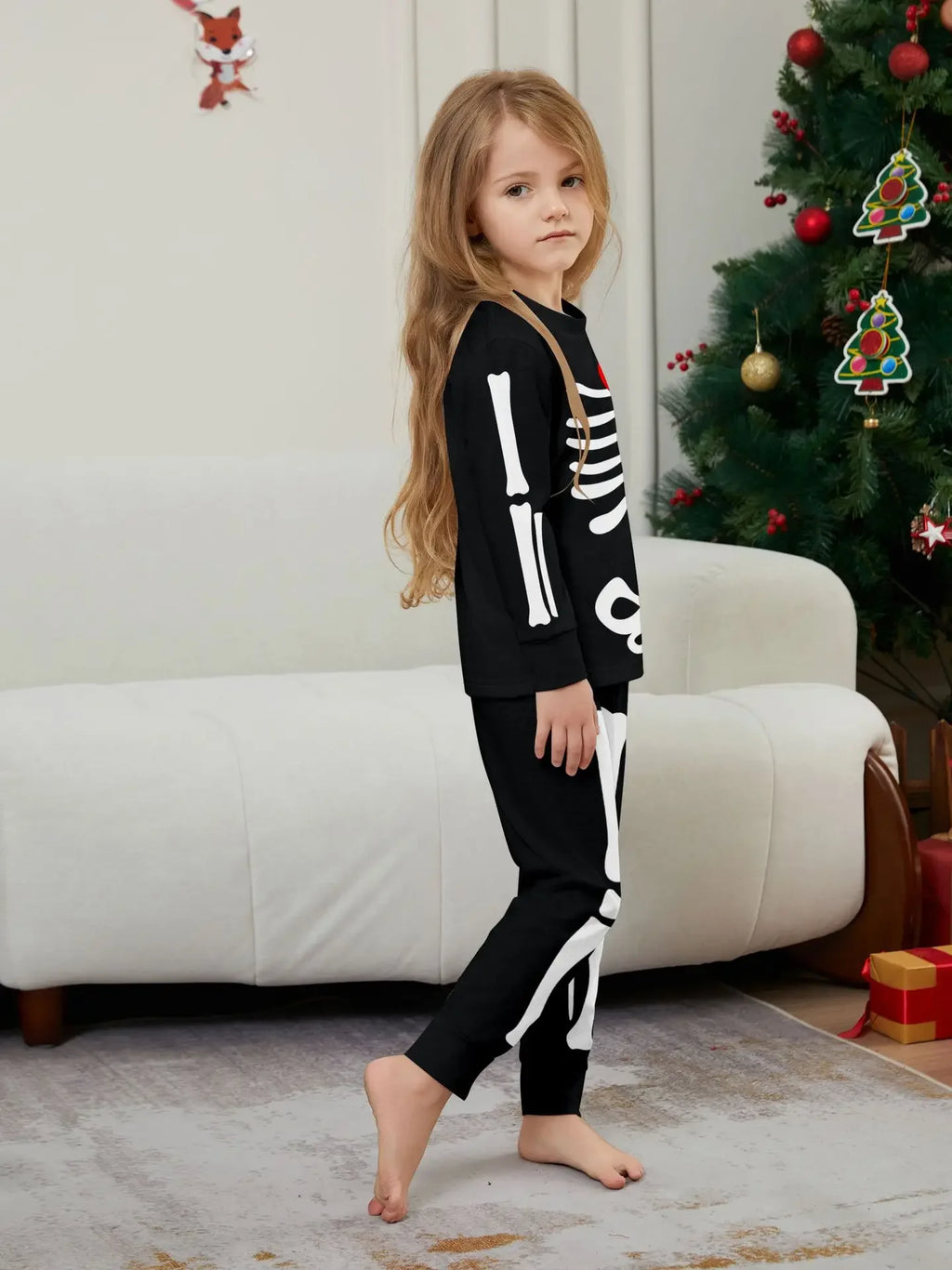 Happy Halloween Family Matching Outfits Skeleton Print Parent-child 2 Pieces Suit Sleepwear Soft Loose Pajamas Set Holiday Wear