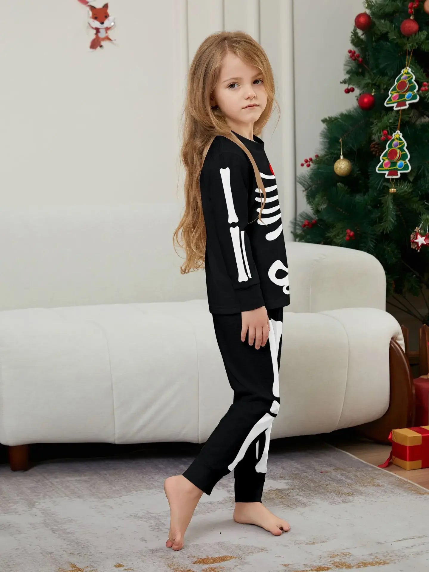 Happy Halloween Family Matching Outfits Skeleton Print Parent-child 2 Pieces Suit Sleepwear Soft Loose Pajamas Set Holiday Wear