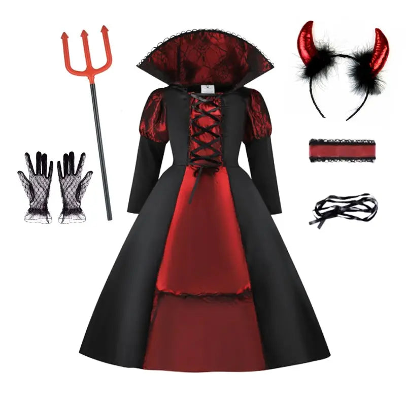 Girls Halloween Ghost Bride Costume  Vampire Dress Up Child Evil Terror Vampiress Role Play Carnival Party Cosplay  Outfits