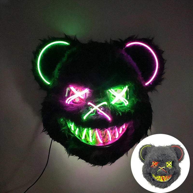 Halloween Light Up Horror Mask Glowing Bloody Bear Killer Mask Flashing Neon Scary Bear Mask for cosplay killer mask Decoration