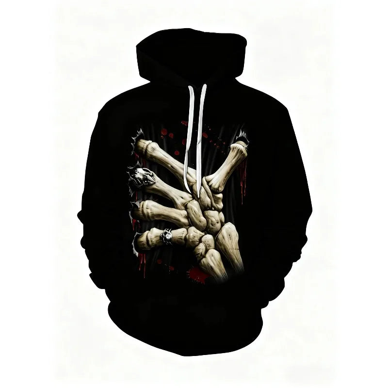 2025 3D Printed Skull Pattern Men's Halloween Gothic Horror Pattern Long Sleeve Hoodie Fashion Creative Design