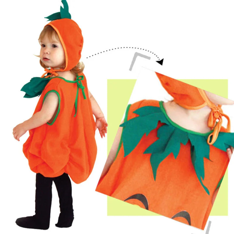 2025 Kids Halloween Party Costume Romper with Hat Shoes Toddler Pumpkin One-Piece Boy Girl Baby Jumpsuit Cosplay Clothing Set