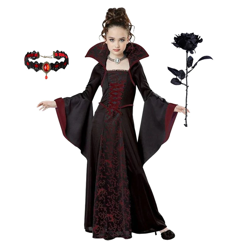 Halloween Girls Ghost Bride Mesh Vampire Costume Girls Princess Dress Performance Costume Black Evening Clothes