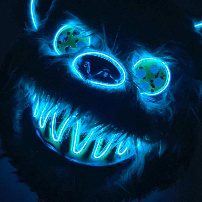 LED Bloody Rabbit Mask Horror Dance Masquerade Cosplay Decoration Cool Glowing Killer Rabbit Mask Scary Bloody Bear Mask For Men
