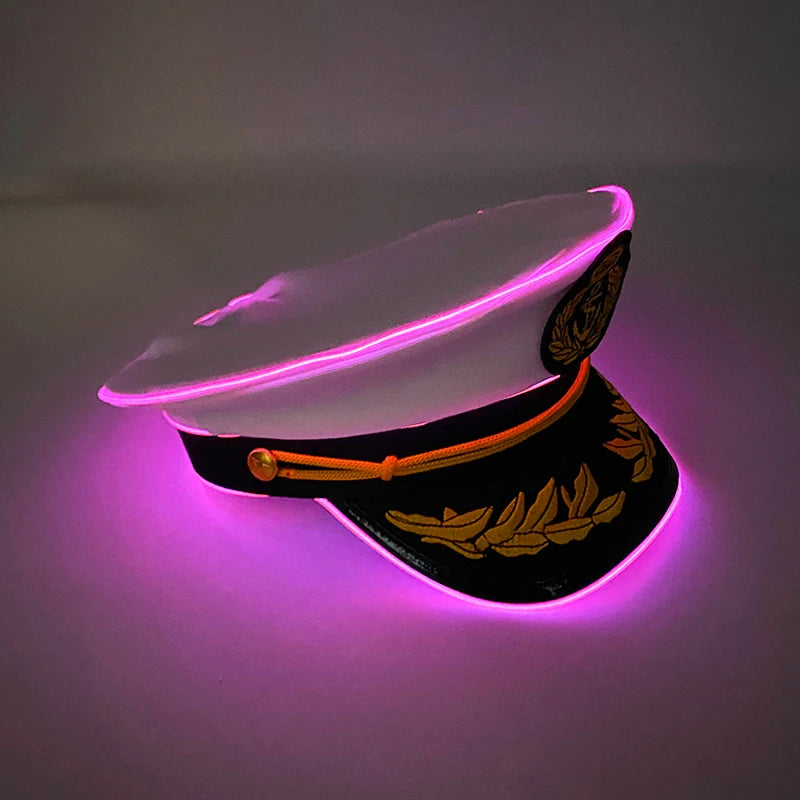 Newstyle Led Captain Hat Halloween Masquerade Pirate Theme Party Cosplay Captain Costumes Accessories Light Up Skull Pattern Hat