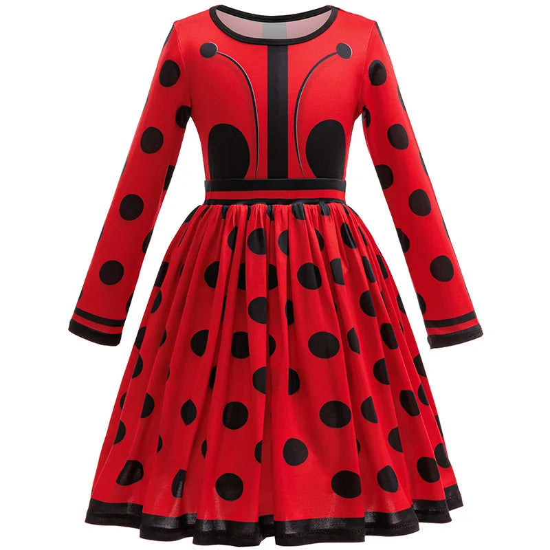 Halloween Costume Girl Ladybug Cosplay Dress Kid Marinette Red Dot Frocks Purim Cartoon Fancy Disguise Sets Child Birthday Gift