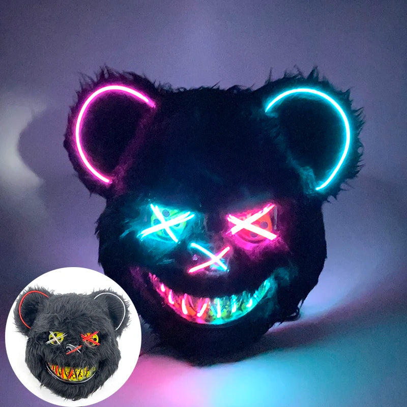 Halloween Light Up Horror Mask Glowing Bloody Bear Killer Mask Flashing Neon Scary Bear Mask for cosplay killer mask Decoration