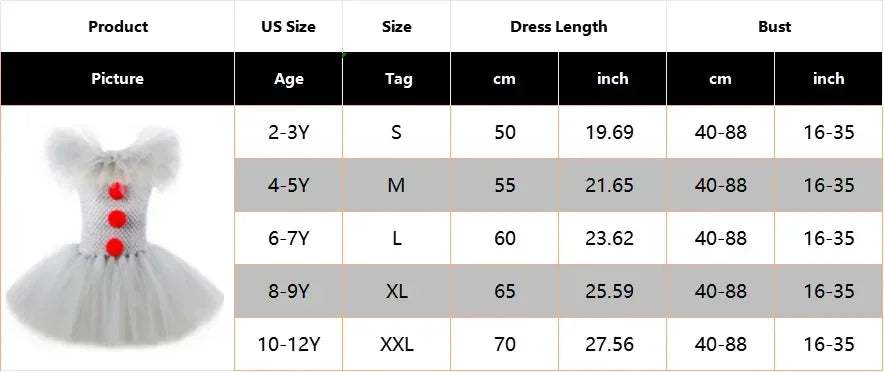 Clown Tutu Dress Girls Kids Joker Cosplay Costume with Hair Pin Gloves Halloween Apparel Pennywise Inspired Horrible Creature It