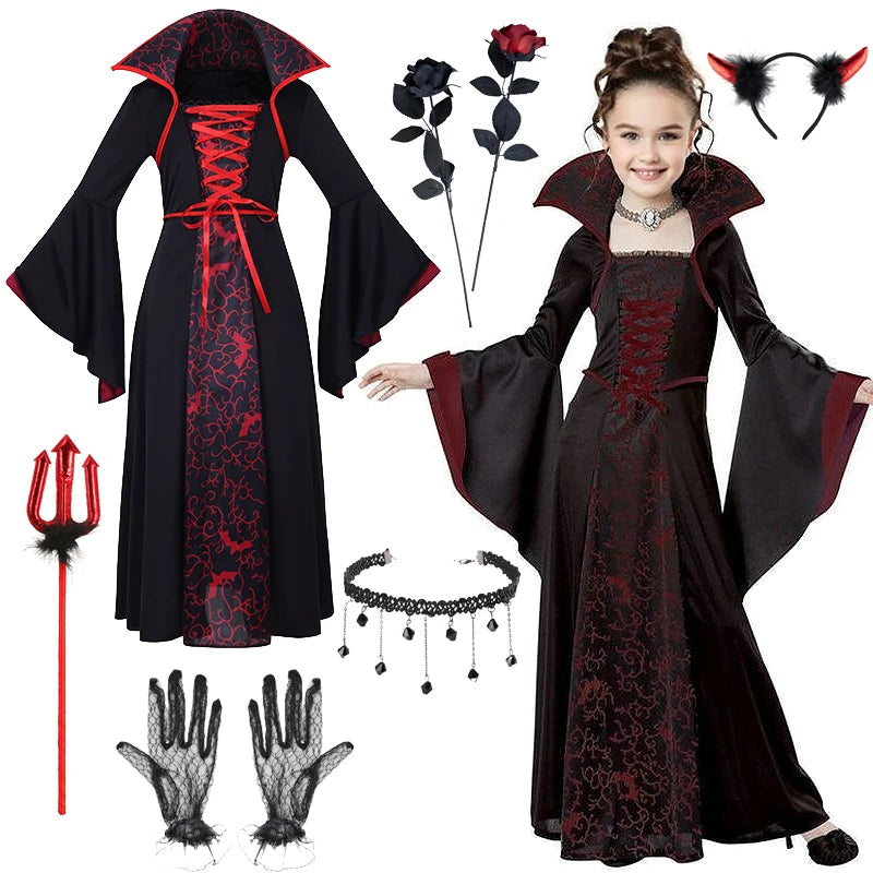 Kids Halloween Cosplay Vampire Costume Girl Black Tutu Dress Carnival Costumes for Kids Gothic Horror Clothes Halloween Gifts