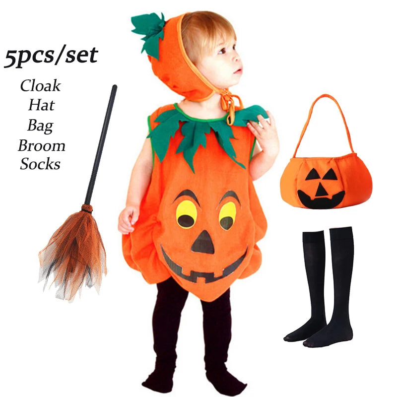 2025 Kids Halloween Party Costume Romper with Hat Shoes Toddler Pumpkin One-Piece Boy Girl Baby Jumpsuit Cosplay Clothing Set