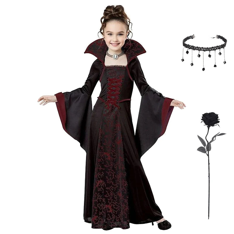Halloween Costume for Kids Fantasy Vampire Costume Girls Long Tutu Dress Ghost Bride Cosplay Costume Carnival Party Clothes