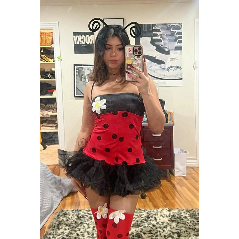 Combhasaki Women Halloween Insect Costumes Cute Bee Ladybug Dress and Wings Headband Set for Christmas Cosplay Party Outfits