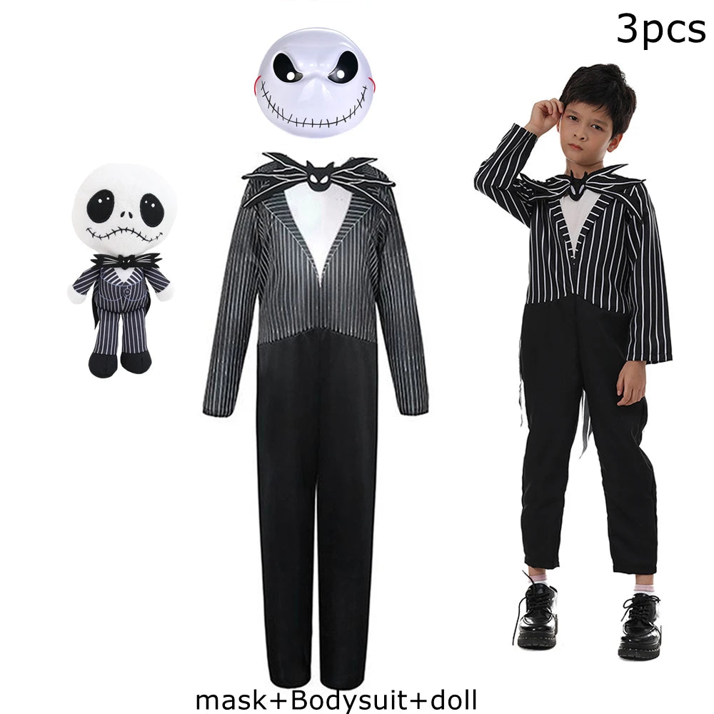 Jack Costume Boys Christmas Eve Nightmare Before Scary Skeleton Jack Cosplay Striped Halloween Cosplay Costume