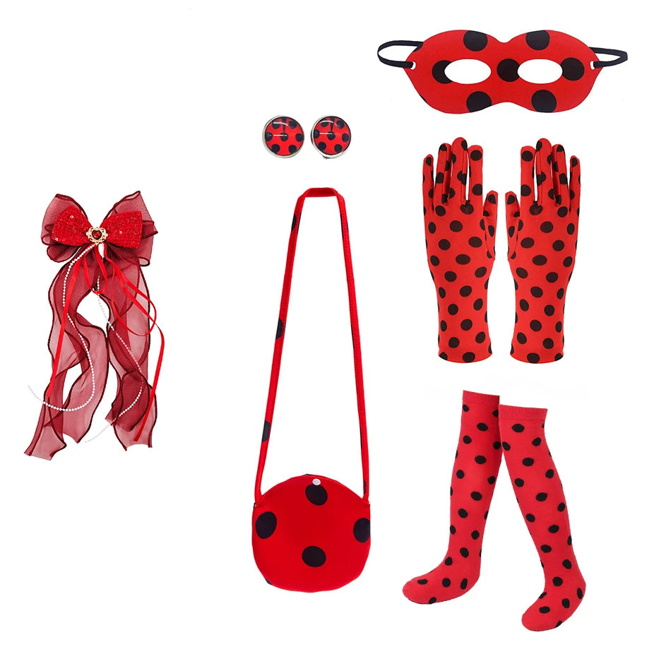 Halloween Costume Girl Ladybug Cosplay Dress Kid Marinette Red Dot Frocks Purim Cartoon Fancy Disguise Sets Child Birthday Gift