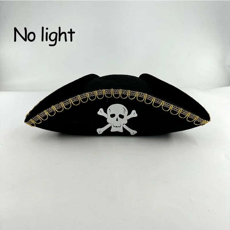 Newstyle Led Captain Hat Halloween Masquerade Pirate Theme Party Cosplay Captain Costumes Accessories Light Up Skull Pattern Hat