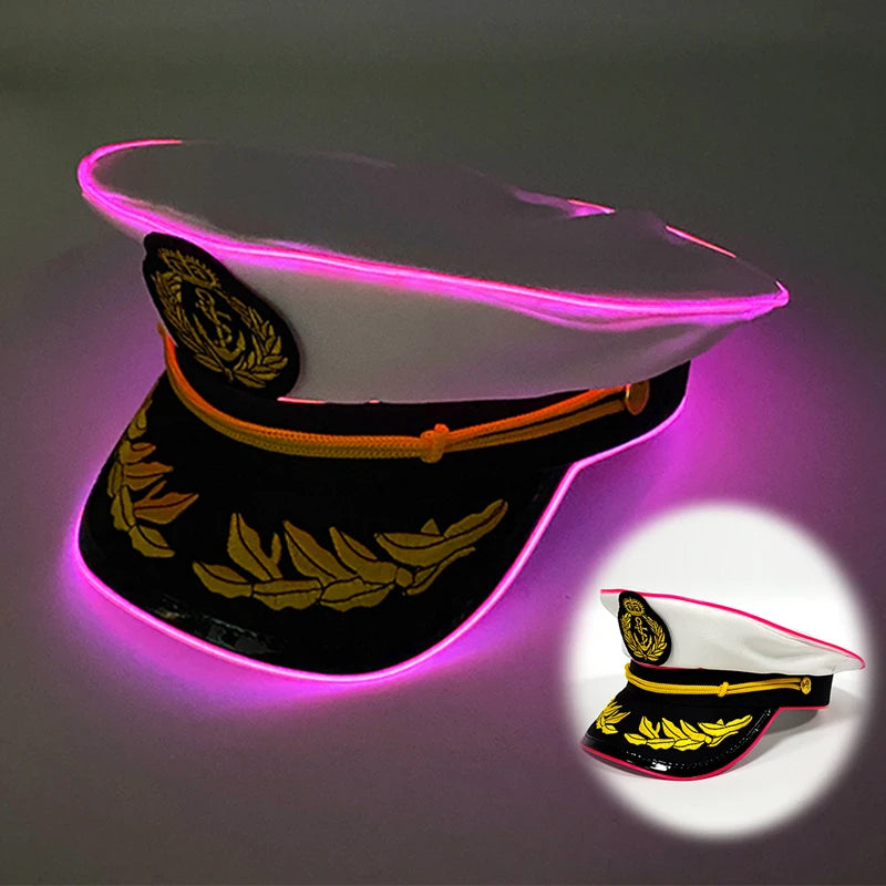 Newstyle Led Captain Hat Halloween Masquerade Pirate Theme Party Cosplay Captain Costumes Accessories Light Up Skull Pattern Hat