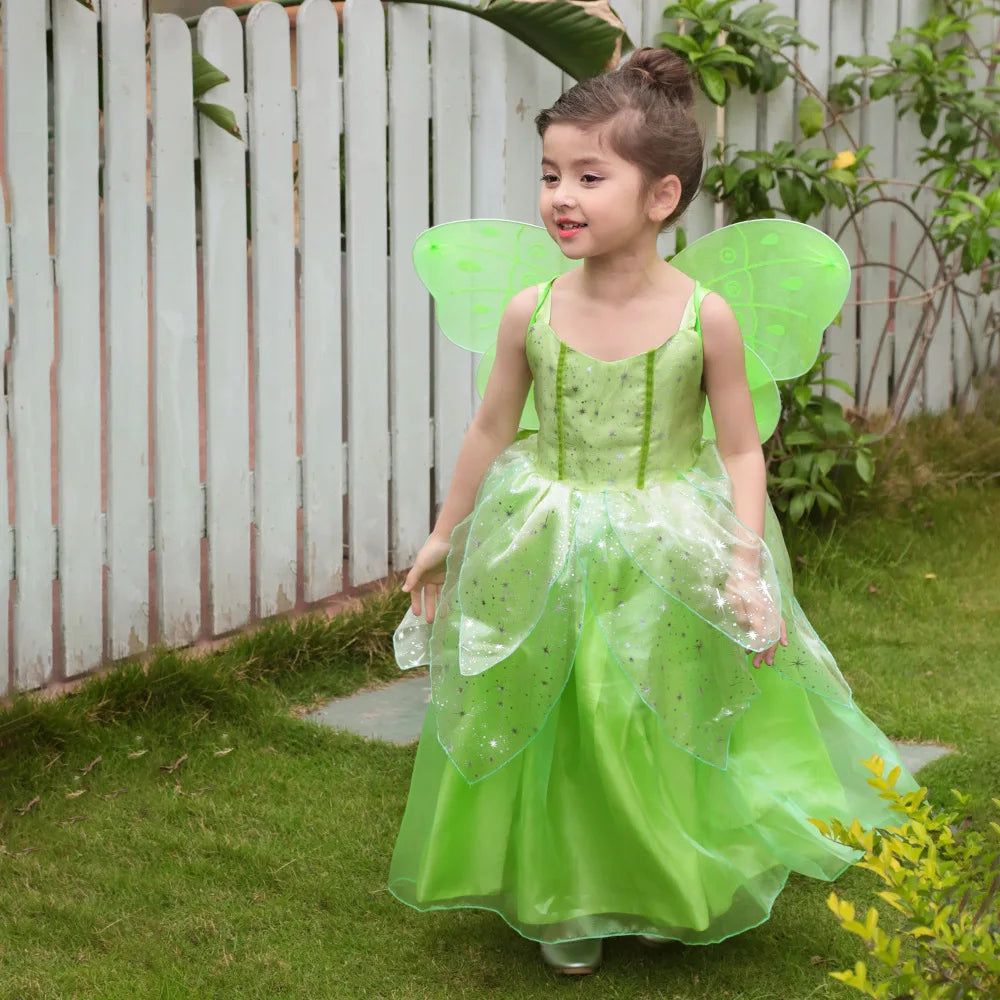 Girls Costume Halloween Costume for Kids Green Fancy Dress Fairy Princess Cosplay Carnival Party