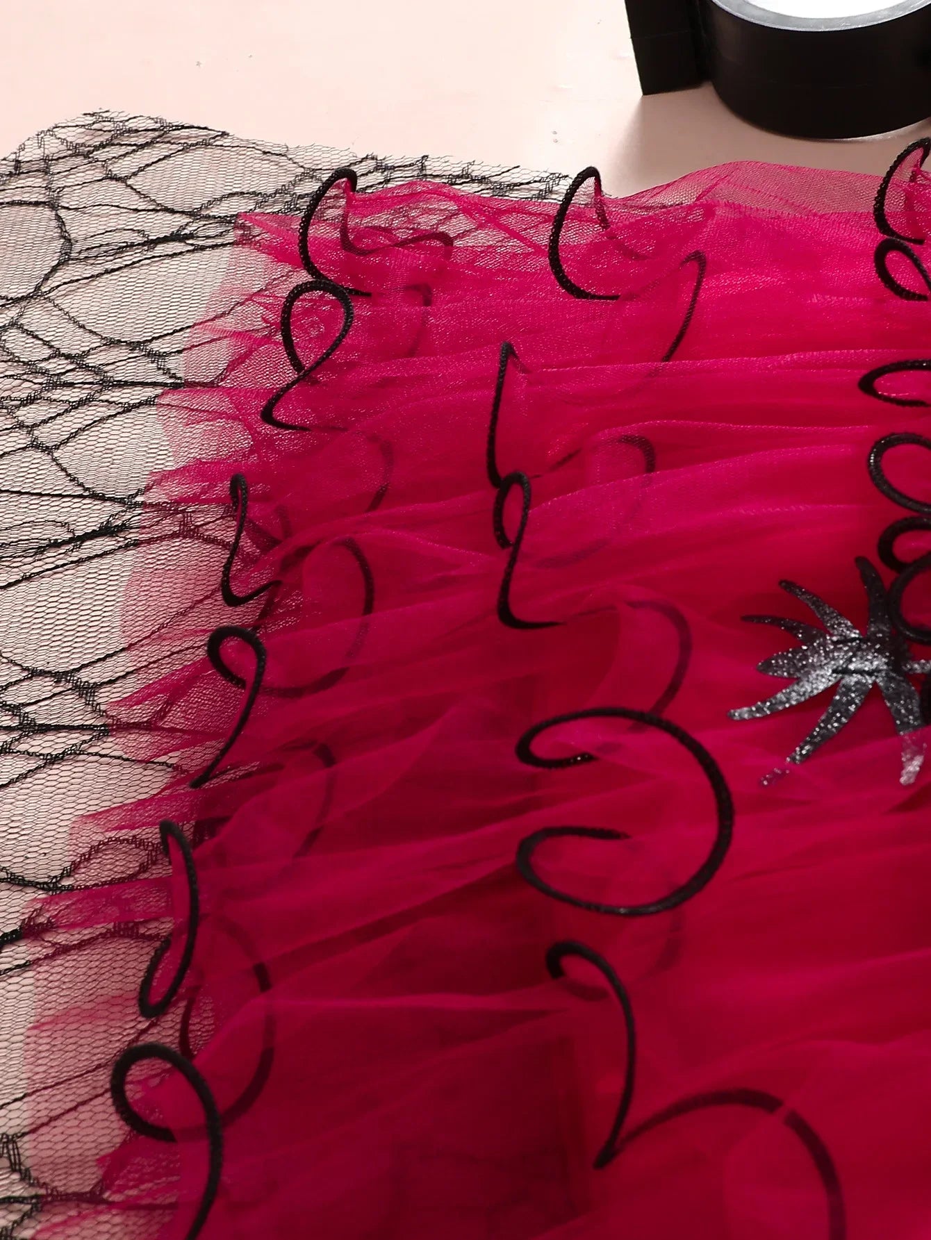 Halloween Girl With Cloak Witch Cosplay Party Dress Toddler Short Sleeve Spider Pattern Lace Tutu Knee Mesh Costume Dresses 1-5Y