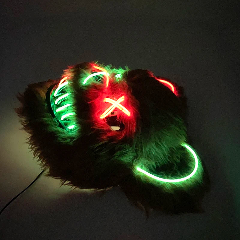 LED Bloody Rabbit Mask Horror Dance Masquerade Cosplay Decoration Cool Glowing Killer Rabbit Mask Scary Bloody Bear Mask For Men