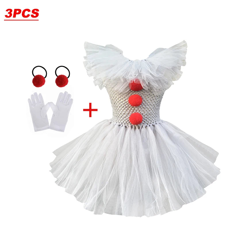 2025 New Halloween Kids Horror Movie Clowns Cosplay Costume Set for Girls Carnival Party Party Dress Up Clothing Sets