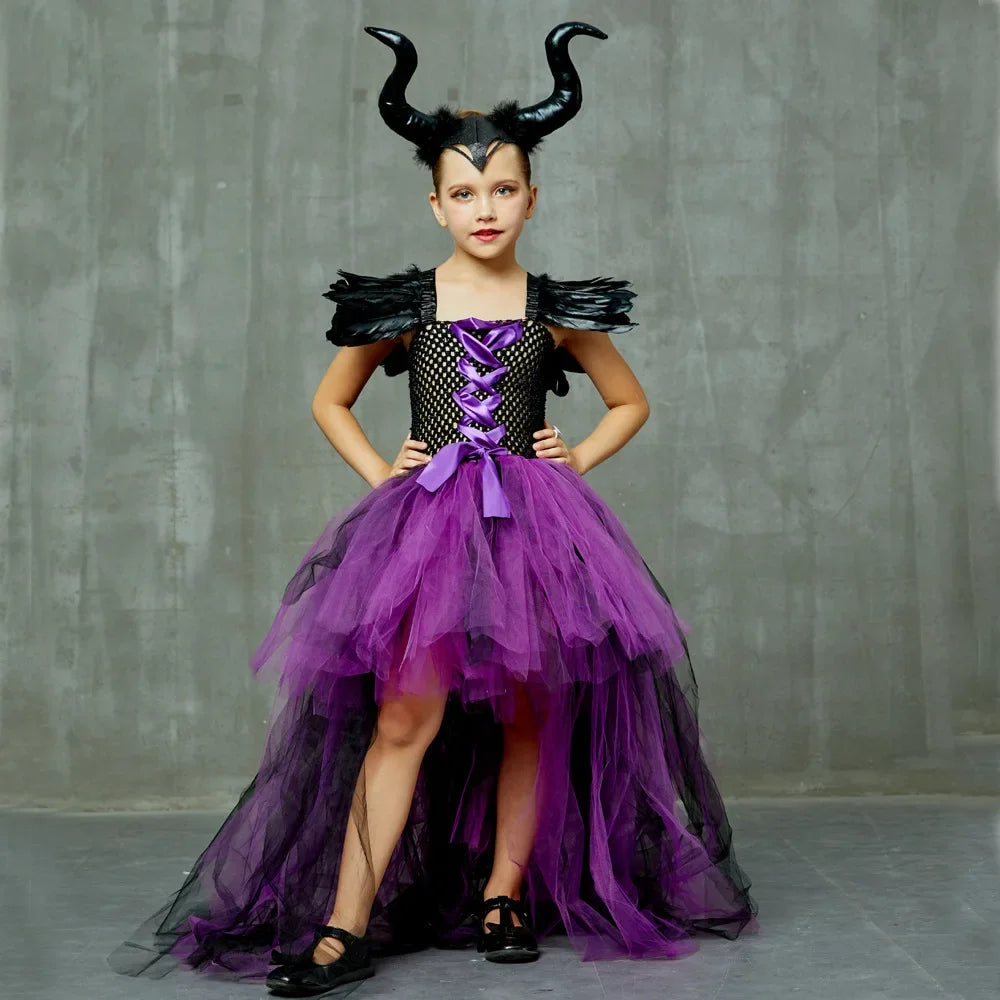 Maleficent Halloween For Children Costume Tulle Purple Black Dress Girls Cosplay Vestidos Party Evil Queen Mesh Princess Dresses