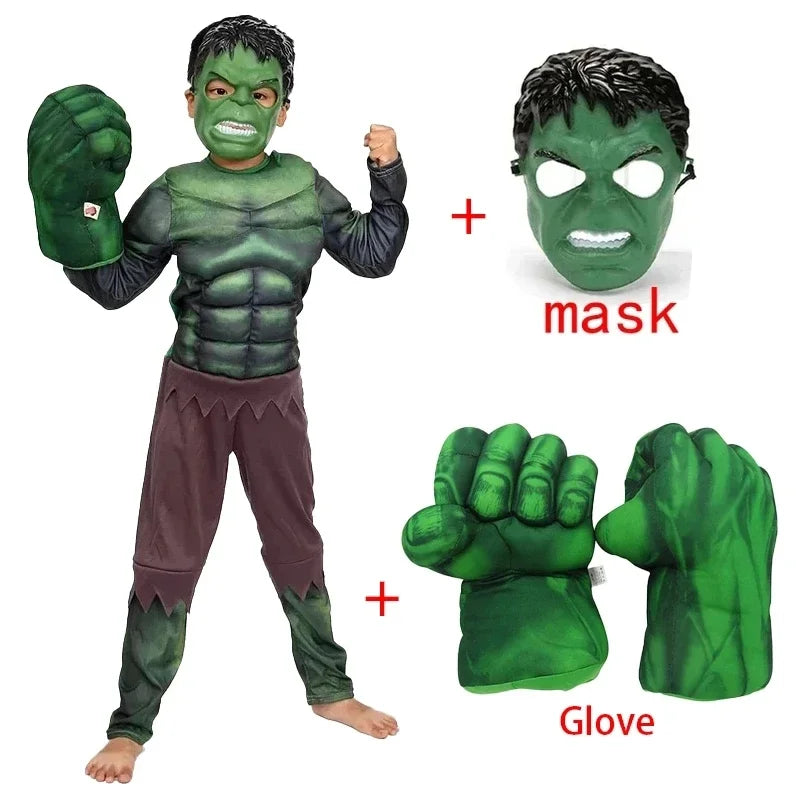 Superhero Hulk Cosplay Muscle Costume Mask Fist Plush Gloves Child Boys Halloween Christmas Clothes MN1