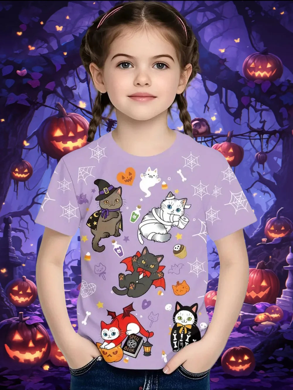 Girl Clothes Funny Pumpkin Graphic T Shirt Halloween Boys Girls Summer Short Sleeves T-Shirt 2-10y Halloween Gift Party T-Shirt