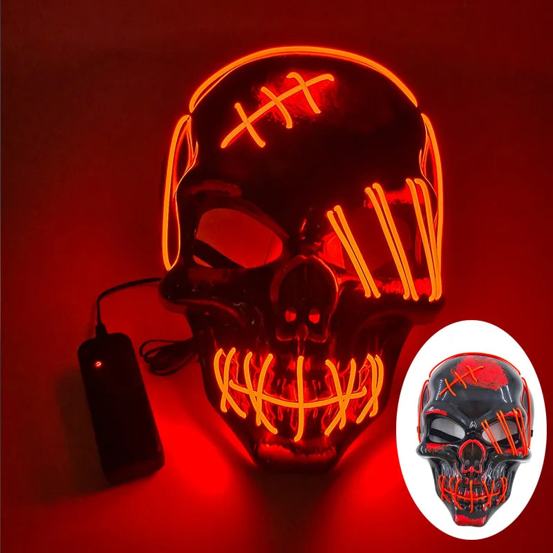 Light Up Japanese Oni Devil Mask LED Luminous Prajna Horror Mask Full Face Halloween Bar Party Props Neon Glowing Demon Mask