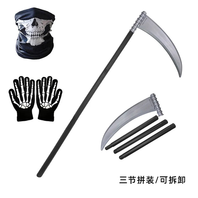 Halloween Grim Reaper black cape cloak set: children's and adult cos Grim Reaper scythe costumes and props