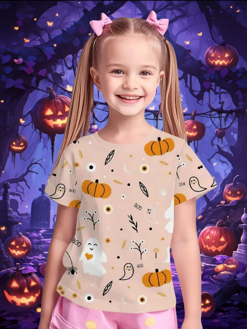Girl Clothes Funny Pumpkin Graphic T Shirt Halloween Boys Girls Summer Short Sleeves T-Shirt 2-10y Halloween Gift Party T-Shirt