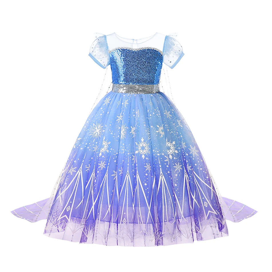 Elsa Girls Dress Frozan Cosplay Costume Princess Dresses Queen Snow Queen Wedding Luxurious With Cloak Carnival Gown Dresses Up