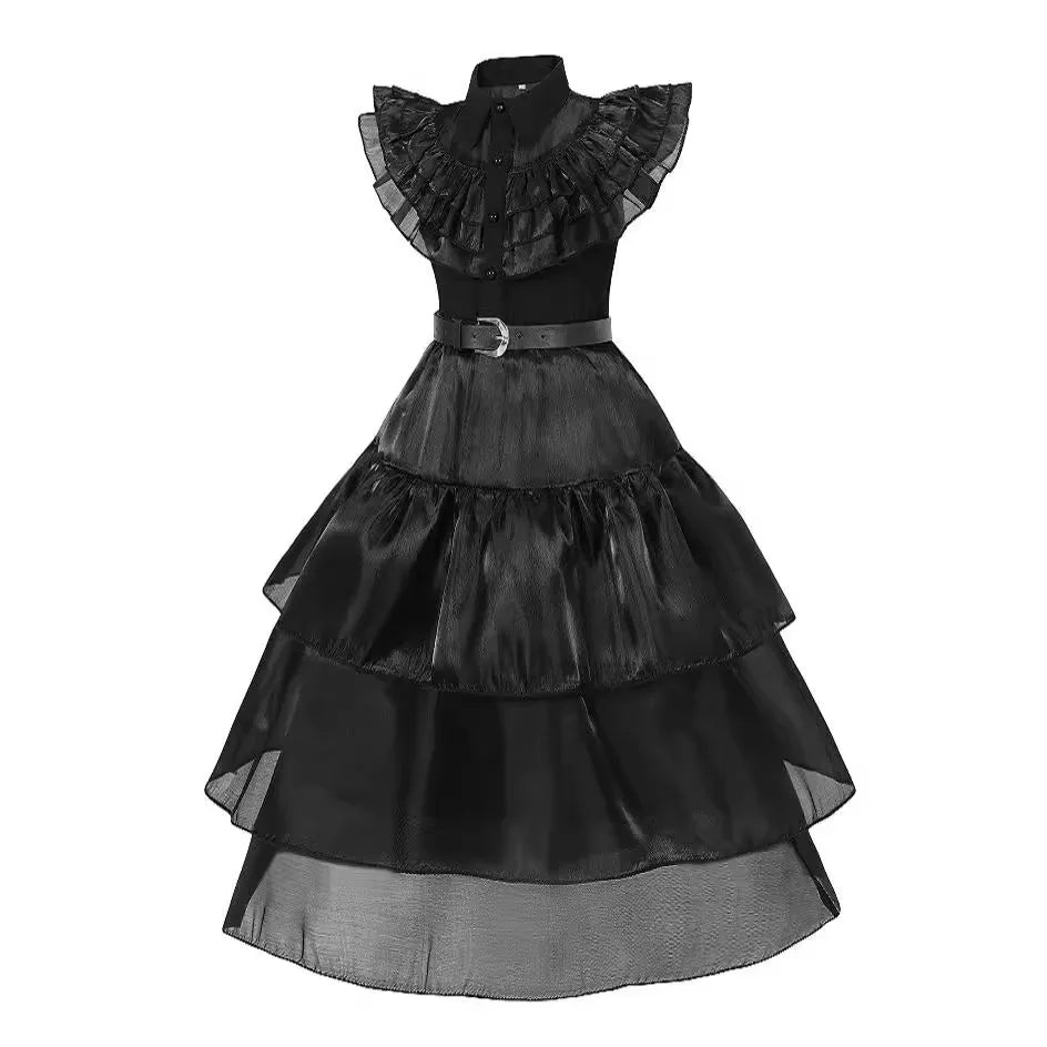 Girls Wednesdays Halloween Cosplay Costume Adams Black Gothic Family Clothes Costume Kids Carnival Fancy Dress Up