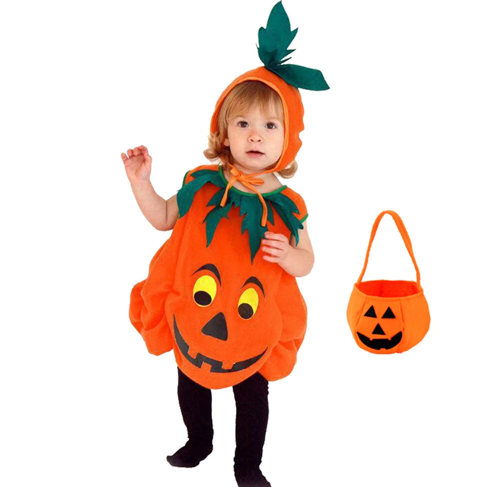 Kids Pumpkin Costume with Hat Boys Girls Halloween Cosplay Costume Children Cosplay Stage Performance Party Clothing