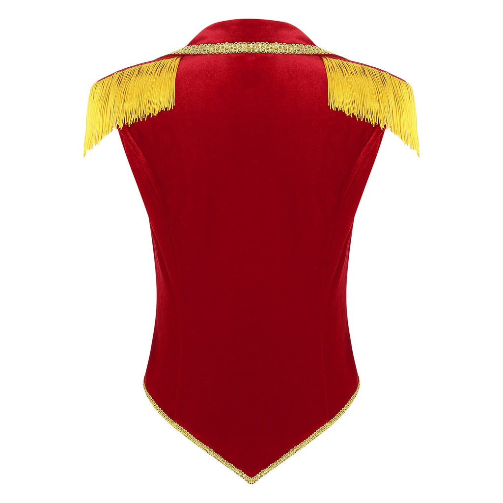 Womens Circus Ringmaster Costumes Halloween Showman Cosplay Tailcoat Lapel Vest Jacket Ringleader Lion Tamer Velvet Waistcoat
