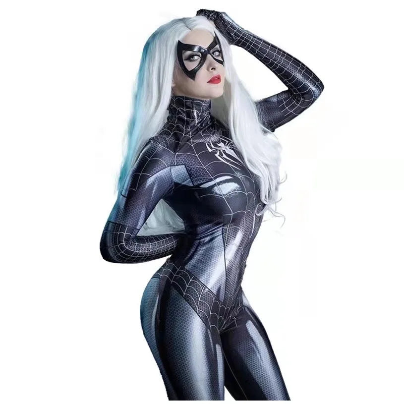 Superhero Female Spider Man Tight Fitting MJ Black Spider Sexy Cosplay Costume Jumpsuit Halloween Cosplay Costume