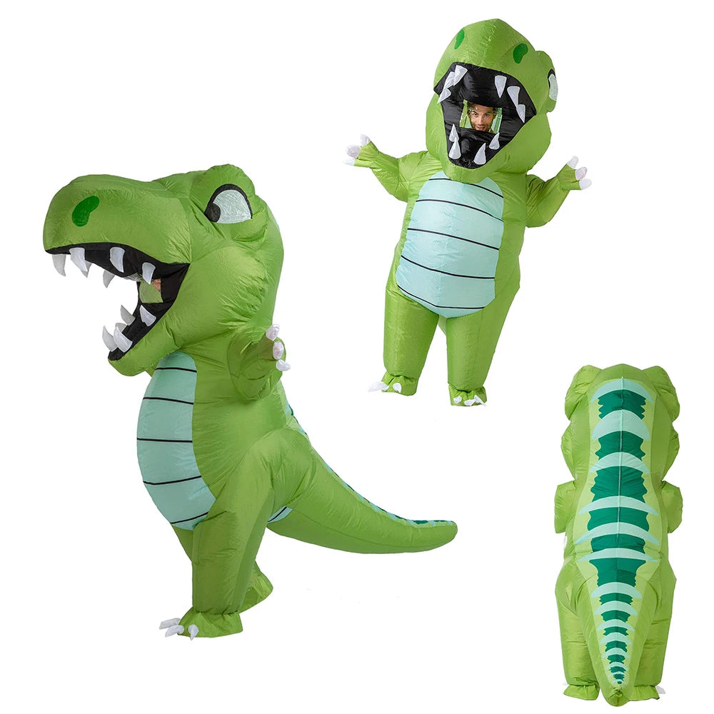 Funny Cartoon Big Mouth Inflatable Green Dinosaur Cosplay Costume Adult Halloween Carnival Party
