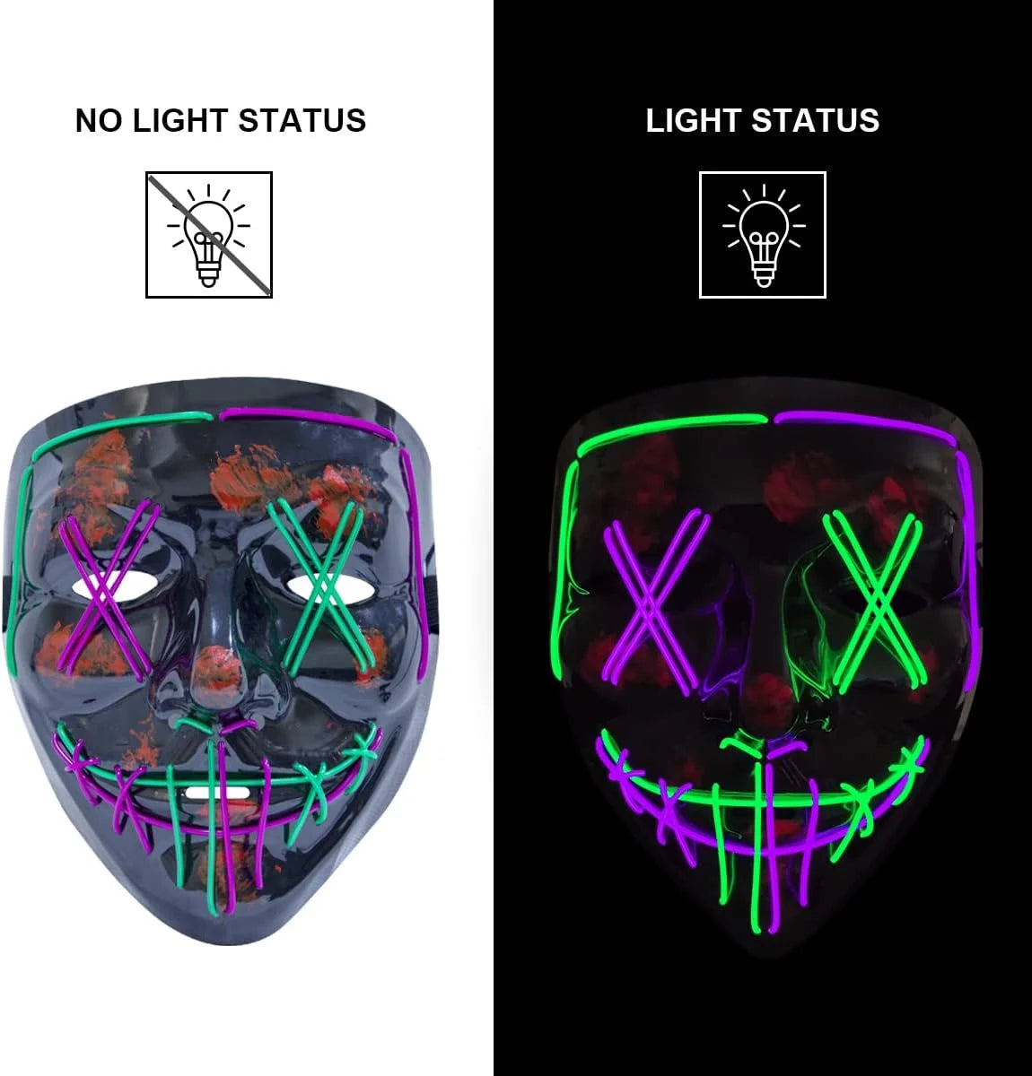 Carnival LED Glowing Mask Luminous Skull Mask Horror Masquerade Party Neon Skeleton Mask Festival Halloween Props