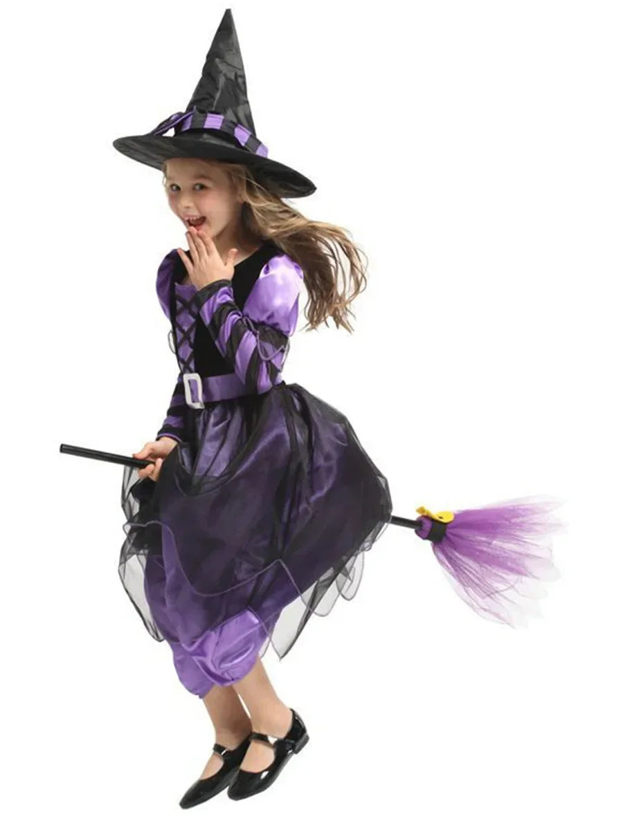 Halloween Vampire Costume for Kids Girls Devil Witch Gothic Ghost Bride Clothes Demon Bride Queen Cosplay Carnival Party Dresses
