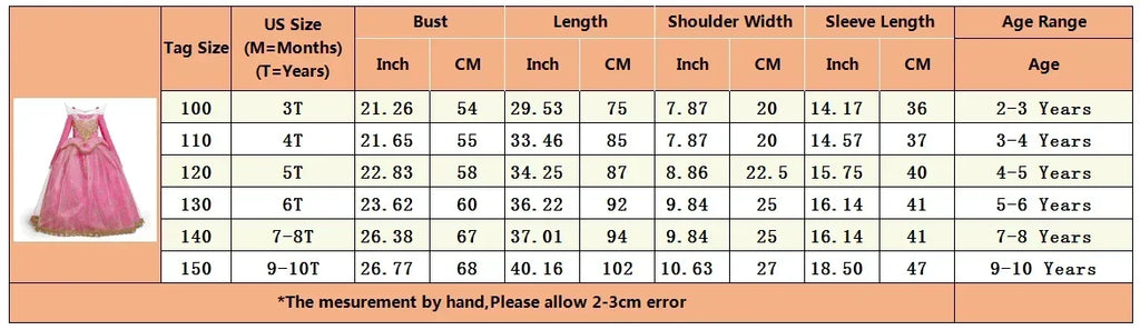 Fantasy Girls Sleeping Beauty Aurora Cosplay Princess Dress Kids Halloween Carnival Birthday Costume Party Clothing 3-10Years