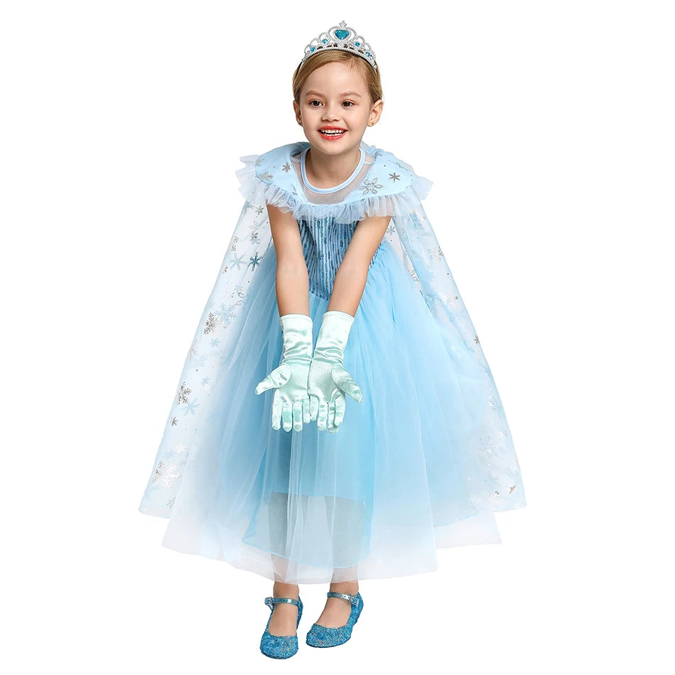 Elsa Girls Dress Frozan Cosplay Costume Princess Dresses Queen Snow Queen Wedding Luxurious With Cloak Carnival Gown Dresses Up