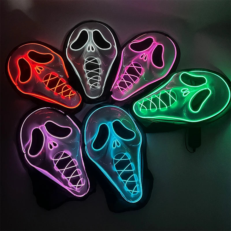 Light Up Japanese Oni Devil Mask LED Luminous Prajna Horror Mask Full Face Halloween Bar Party Props Neon Glowing Demon Mask